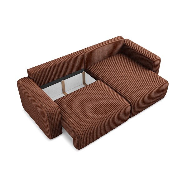 Menčestrová rozkladacia/s úložným priestorom rohová pohovka v terakotovej farbe (pravý roh/s leňoškou) Kona – Makamii-image-4