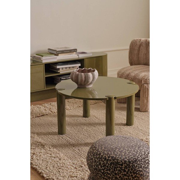 Khaki okrúhly konferenčný stolík z MDF ø 80 cm Pussel – Ellos Home-image-1