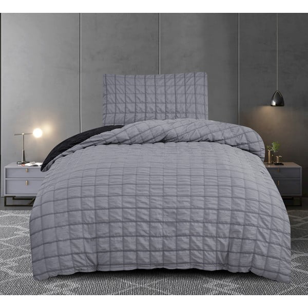 Čierno-sivé krepové obliečky na jednolôžko 140x200 cm Naomi – My House