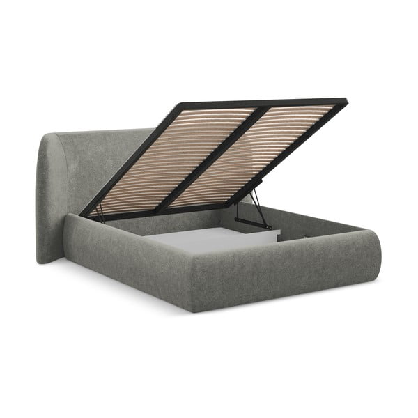 Sivá čalúnená dvojlôžková posteľ s úložným priestorom s roštom 160x200 cm Hauke – Makamii-image-2