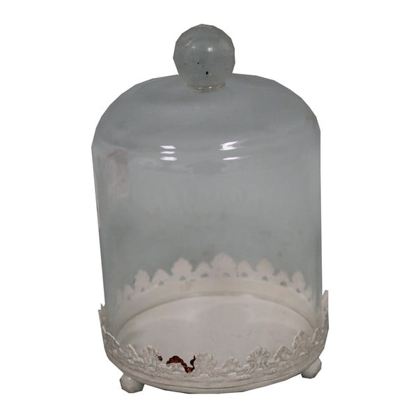 Biely podnos so skleneným poklopom Antic Line Bell, 13 x 18 cm
