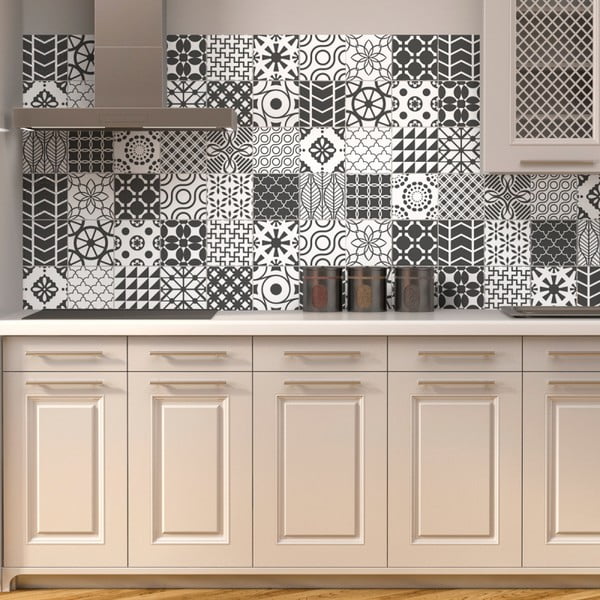 Sada 24 nástenných samolepiek Ambiance Stickers Cement Tile Gray Lindos, 15 × 15 cm