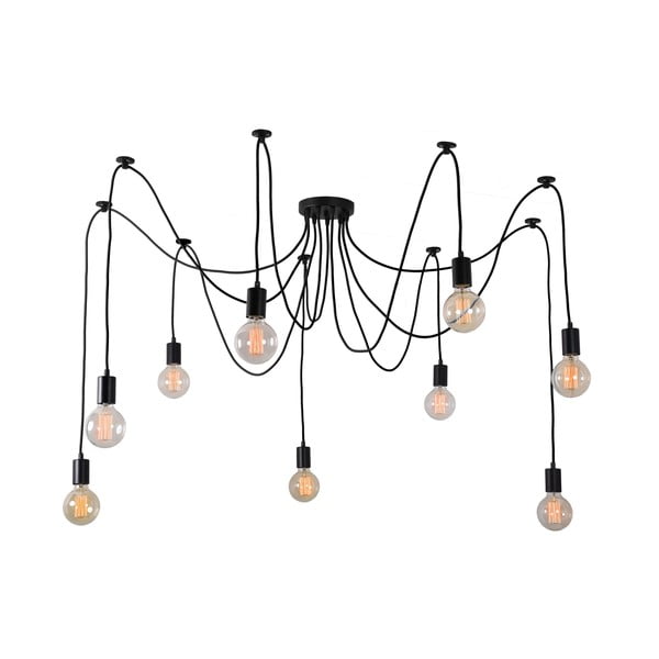 Čierne stropné svietidlo s 9 žiarovkami Filament Style Spider Lamp