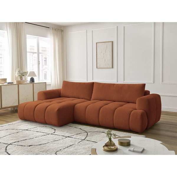 Rozkladacia/s úložným priestorom rohová pohovka v tehlovej farbe (ľavý roh/s leňoškou) Fuji – Bobochic Paris-image-1
