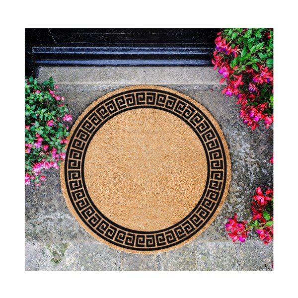 Čierna okrúhla rohožka z prírodného kokosového vlákna Artsy Doormats Greek Border, ⌀ 70 cm-image-2