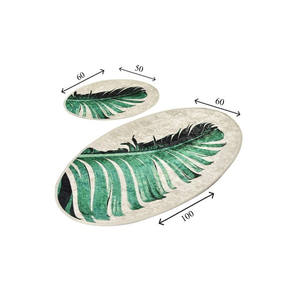 Zeleno-béžové kúpeľňové predložky v súprave 2 ks 60x100 cm Floret – Foutastic-image-3
