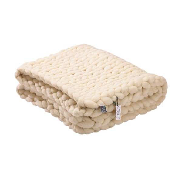 Krémovobiely ručne pletený pléd z merino vlny WeLoveBeds, 180 × 140 cm