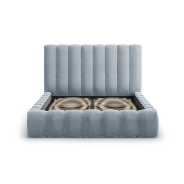Svetlomodrá čalúnená dvojlôžková posteľ s úložným priestorom s roštom 160x200 cm Kelp - Micadoni Home-image-2