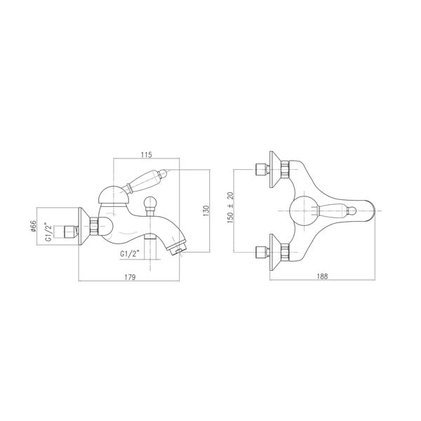 Nástenná vaňová batéria v striebornej farbe (2 výstupy) Kirké White – Sapho-image-1