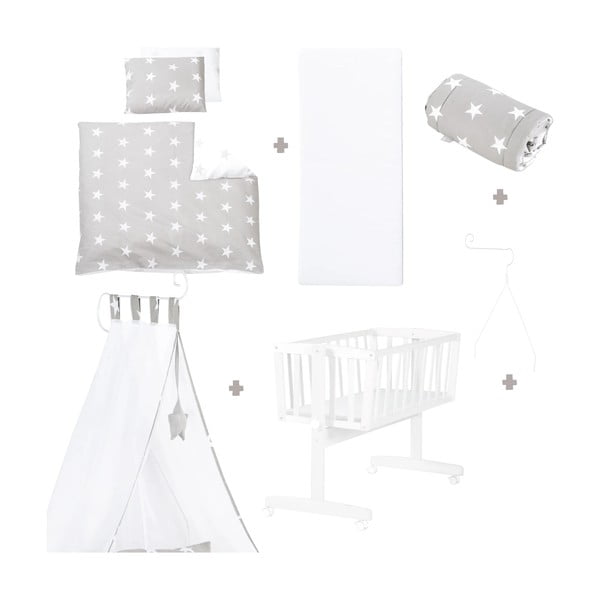 Biela kolíska na kolieskach s baldachýnom 40x90 cm Little stars – Roba-image-2