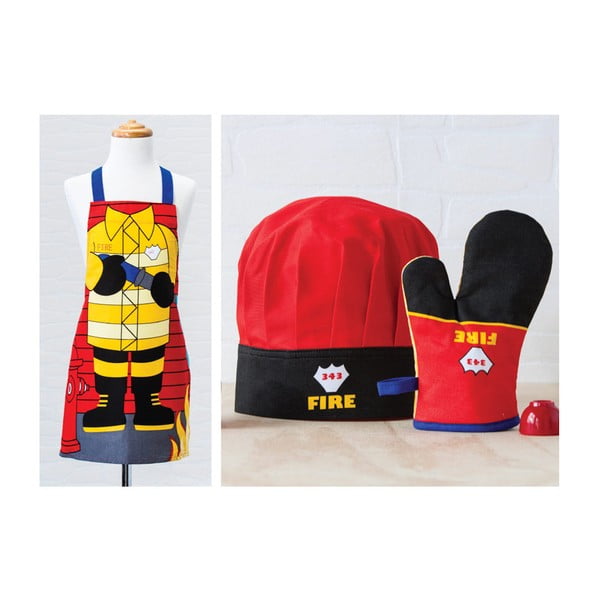 Detská sada zástery, čapice a kuchynskej rukavice Fireman