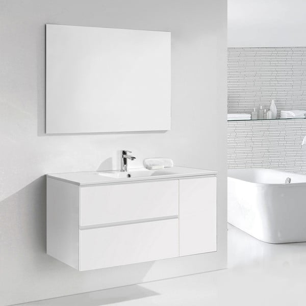 Kúpeľňová skrinka s umývadlom a zrkadlom Happy, odtieň bielej, 120 cm