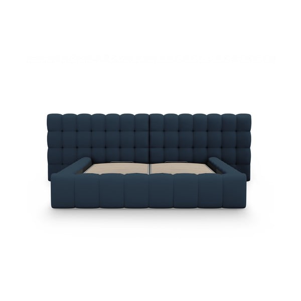 Tmavomodrá čalúnená dvojlôžková posteľ s úložným priestorom a roštom 200x200 cm Mamaia – Micadoni Home-image-4