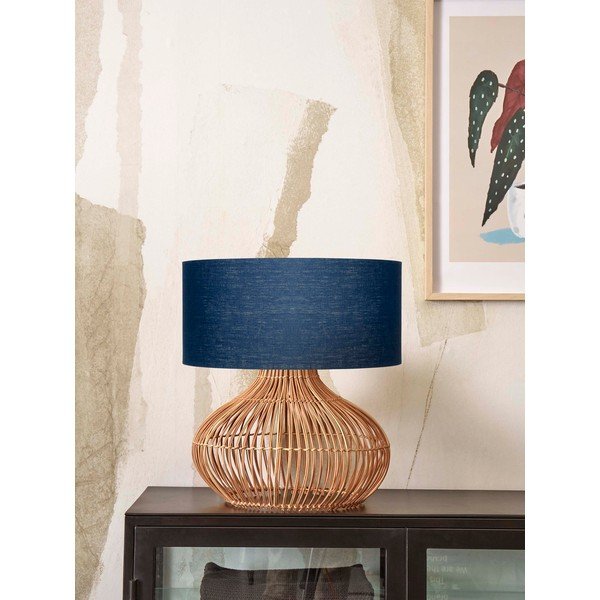 Stolová lampa s textilným tienidlom v tmavo modro-prírodnej farbe (výška 60 cm) Kalahari – Good&amp;Mojo-image-1