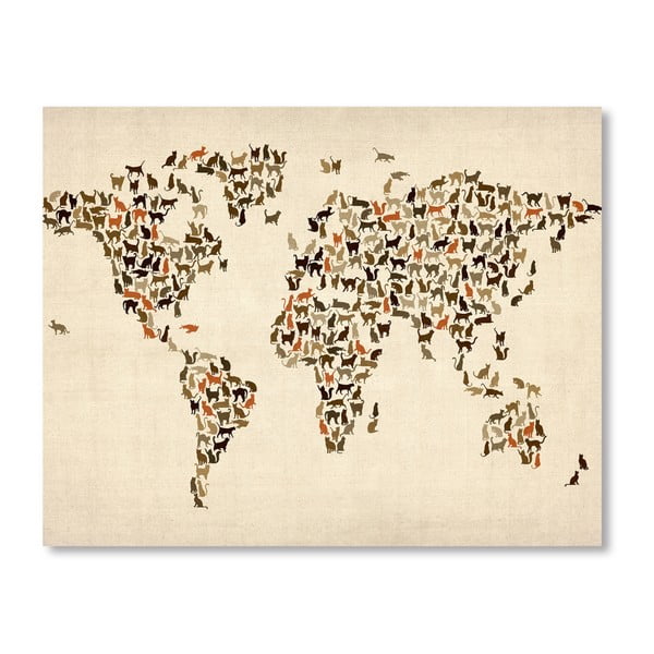 Plagát s hnedou mapou sveta Americanflat Butterflies, 60  ×   42 cm
