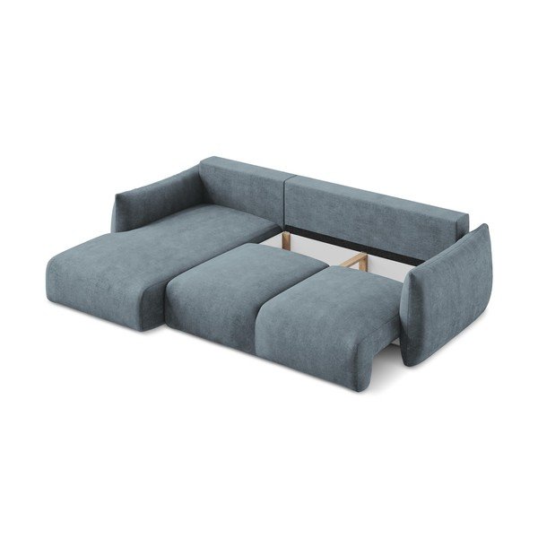 Modrá ženilková rozkladacia rohová pohovka (ľavý roh/s leňoškou) Leila – Makamii-image-4