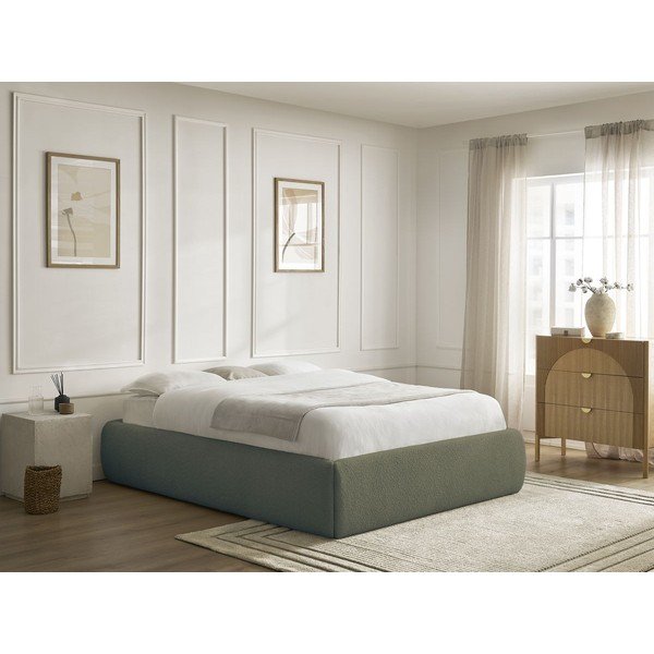 Tmavozelená čalúnená dvojlôžková posteľ s úložným priestorom/bez čela s roštom 180x200 cm Inera – Bobochic Paris-image-1