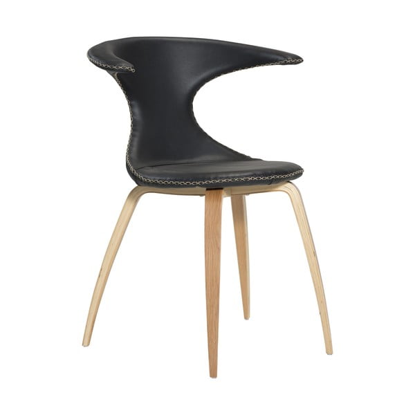 Čierna kožená jedálenská stolička s prírodnou podnožou DAN–FORM Denmark Flair