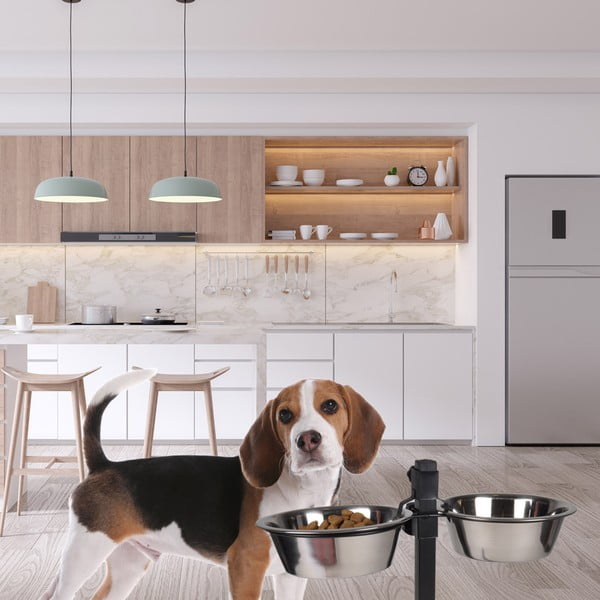 Súprava misiek s podstavcom pre psa z nehrdzavejúcej ocele – Love Story-image-1