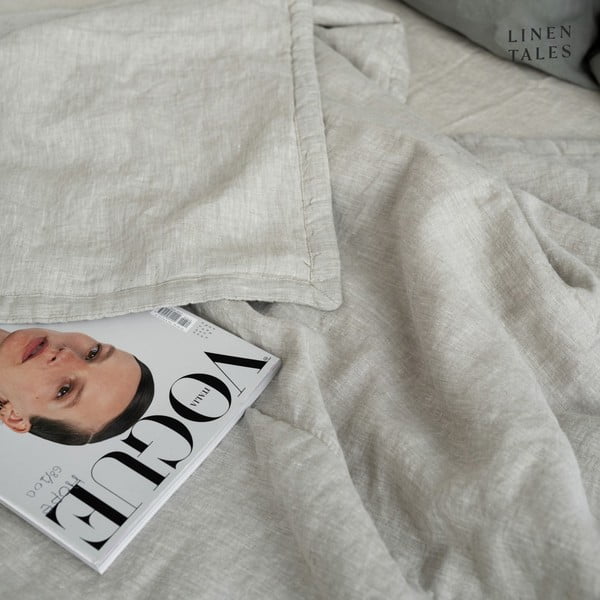 Ľanový prešívaný pléd v prírodnej farbe 220x230 cm Melange – Linen Tales-image-4