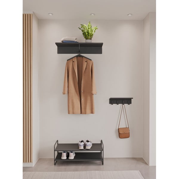 Čierny oceľový nástenný vešiak s poličkou 21,5 cm A-Coat – Zone-image-1