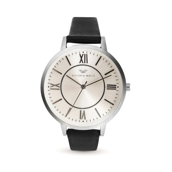 Dámske hodinky s čiernym koženým remienkom Victoria Walls Classy