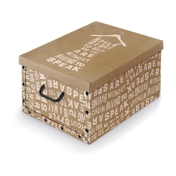 Hnedý úložný box s bielymi detailmi Domopak Kraft, dĺžka 50 cm
