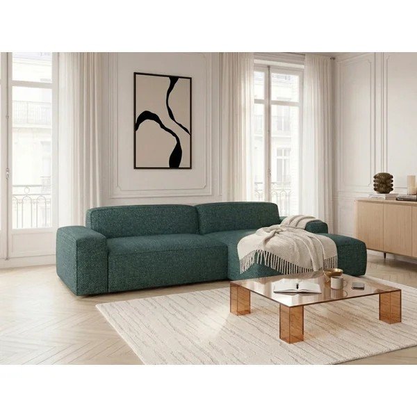 Zelená rozkladacia/s elektrickým výsuvom sedadla rohová pohovka (pravý roh) Abel – Bobochic Paris-image-4