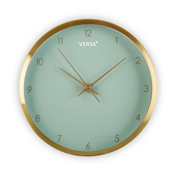 Zelené hodiny s rámom v zlatej farbe Versa Runni, ⌀ 25,8 cm