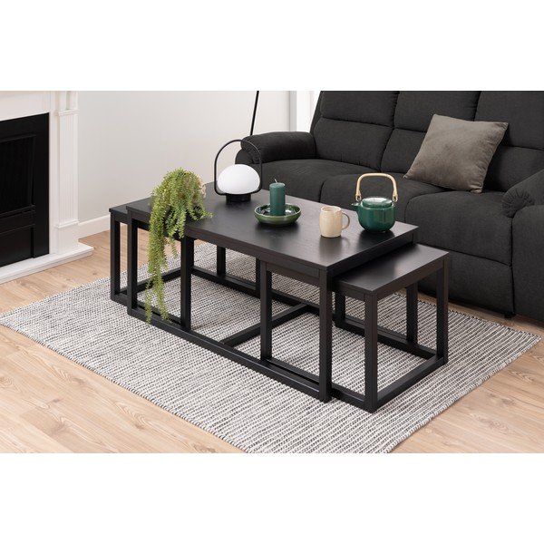 Čierne konferenčné stolíky s doskou v dubovom dekore v súprave 3 ks 60x120 cm Cornus – Actona-image-1