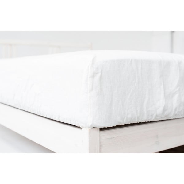 Biela napínacia plachta s prímesou ľanu 90x200 cm – Linen Tales-image-4