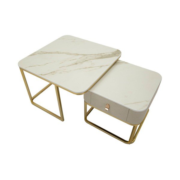 Krémové/v zlatej farbe konferenčné stolíky v súprave 2 ks v dekore mramoru 50x70 cm Beauty – Mauro Ferretti-image-4