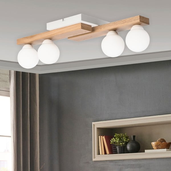 Stropné svietidlo v bielo-prírodnej farbe so skleneným tienidlom ø 12 cm Cortina – LAMKUR-image-1