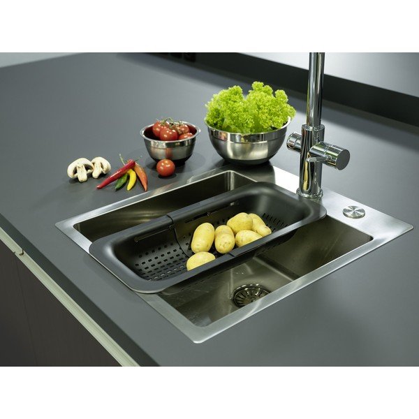 Čierne rozšíriteľné cedidlo Wenko Black Outdoor Kitchen Sivo-image-1