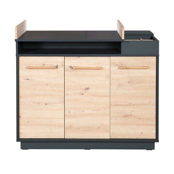 Antracitovosivá/v prírodnej farbe nízka detská komoda v dekore duba s prebaľovacím pultom 118x103 cm Lenn – Roba-image-2