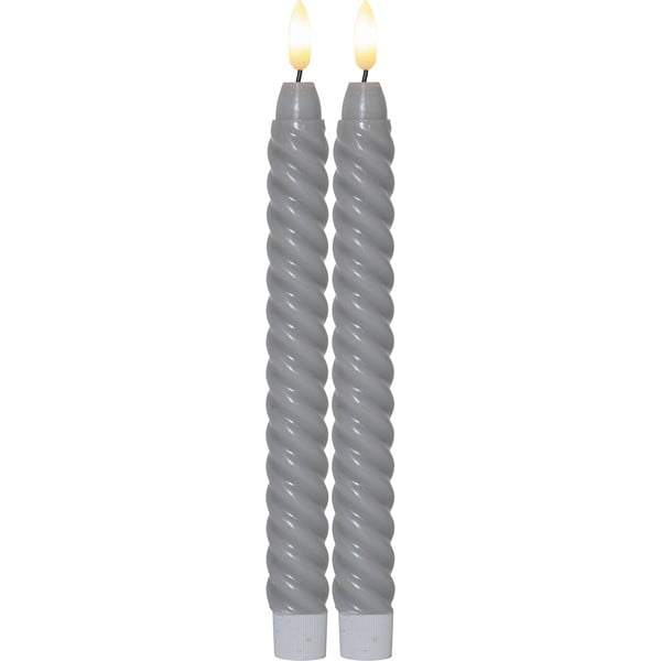 Súprava 2 sivých voskových LED sviečok Star Trading Flamme Swirl Antique, výška 25 cm