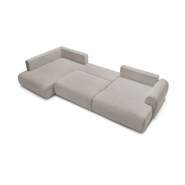 Svetlosivá/béžová menčestrová rozkladacia/s úložným priestorom rohová pohovka (ľavý roh/do tvaru "U") Lucien – Bobochic Paris-image-4