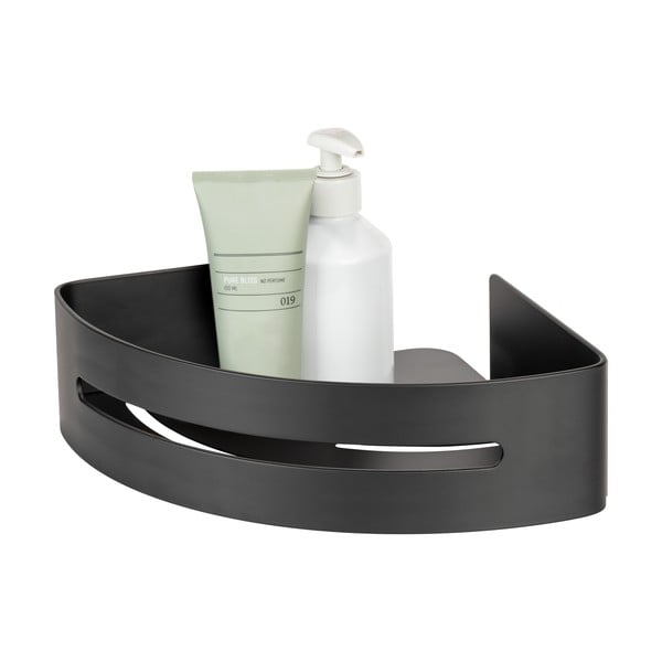 Matne čierna rohová samodržiaca kovová kúpeľňová polička Bivio – Wenko-image-2