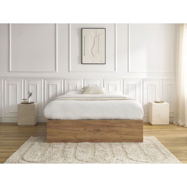 Hnedá dvojlôžková posteľ z drevotriesky v dekore brezy s úložným priestorom/bez čela s roštom 140x190 cm Mara – Bobochic Paris-image-4