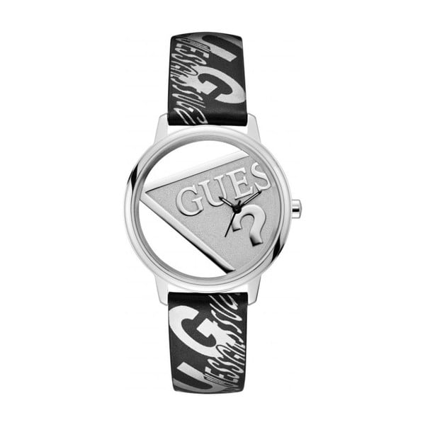 Dámske hodinky s čiernym remienkom z pravej kože Guess V1009M1