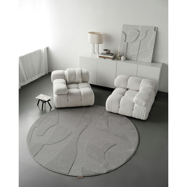 Sivý vlnený okrúhly koberec ø 133 cm Morphic Botanica – Agnella-image-2