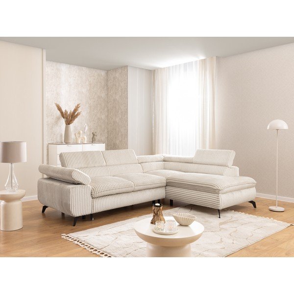 Krémovobiela menčestrová rohová pohovka (pravý roh/do L) Marbeya  – Ropez-image-1