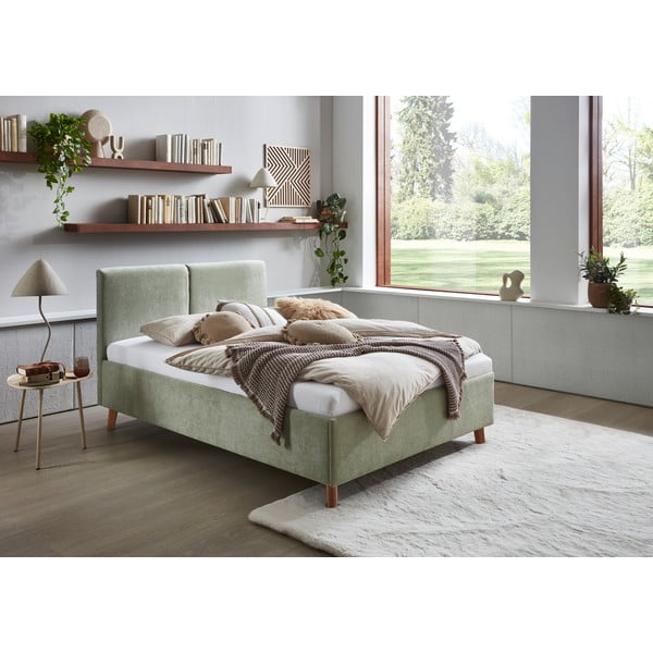 Svetlozelená čalúnená dvojlôžková posteľ s roštom 140x200 cm Piano – Meise Möbel-image-1