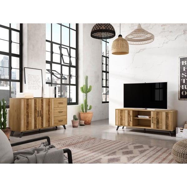 Nízka komoda v dekore duba v prírodnej farbe 136x81 cm Nordic – Marckeric-image-4