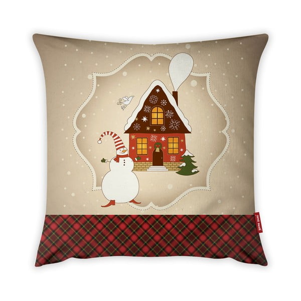 Obliečka na vankúš Vitaus Christmas Period Snowman And House, 43 x 43 cm
