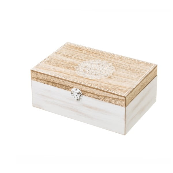 Biely drevený úložný box Unimasa Treasure, 24 × 17 cm