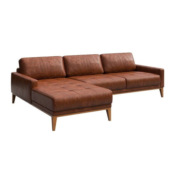 Červenohnedá kožená rohová pohovka MESONICA Musso Tufted, ľavý roh-image-2