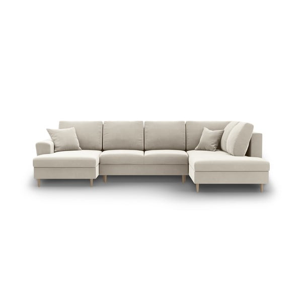 Béžová zamatová rozkladacia/s úložným priestorom rohová pohovka (pravý roh/do "U") Kyoto – Cosmopolitan Design