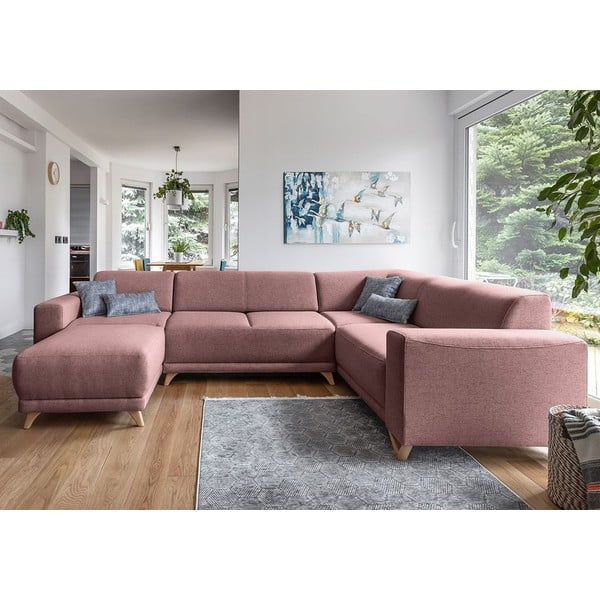 Ružová rozkladacia/s úložným priestorom rohová pohovka (pravý roh/do tvaru "U") Classy Sophie – Miuform-image-1