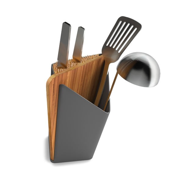 Stojan na nože a kuchynské nástroje s doskou na krájanie Utensil/Knife Holder + Board, sivý